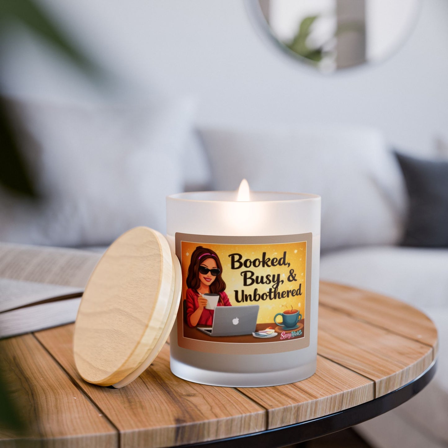Booked, Busy, & Unbothered - 11oz Frosted Glass Candle (11oz)
