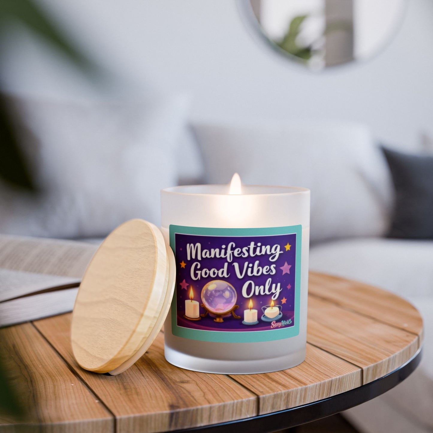 Manifesting Good Vibes Only Candle – 11oz Frosted Glass Aromatherapy Candle